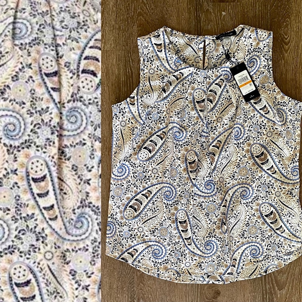 Tommy Hilfiger Womens Tan
Blue Multi Paisley Pleated Neck
Top Blouse
Size Small
